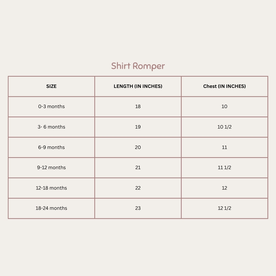 Size Chart for Minty Meadows Textured Playsuit Romper