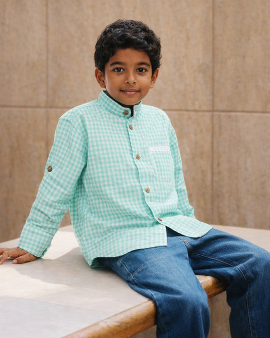 Minty Meadows Full Hand Boys Shirt