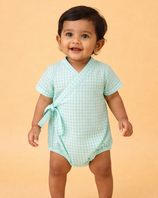 Minty Meadows Gingham Kimono Romper
