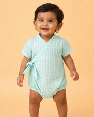 Minty Meadows Gingham Kimono Romper