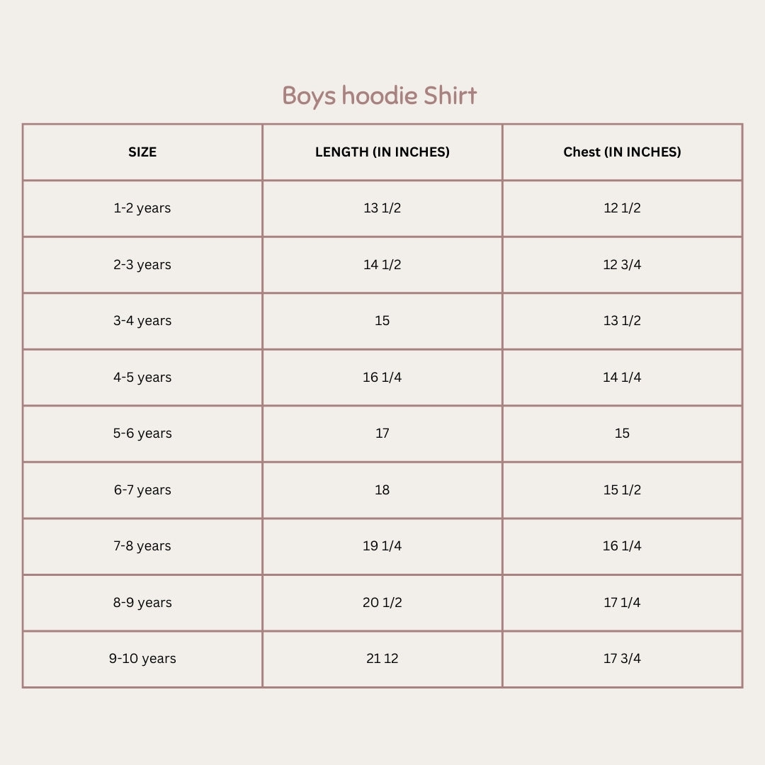 Size Chart for Grid Adventures, Patch & Play Hoodie Shirt for Boys