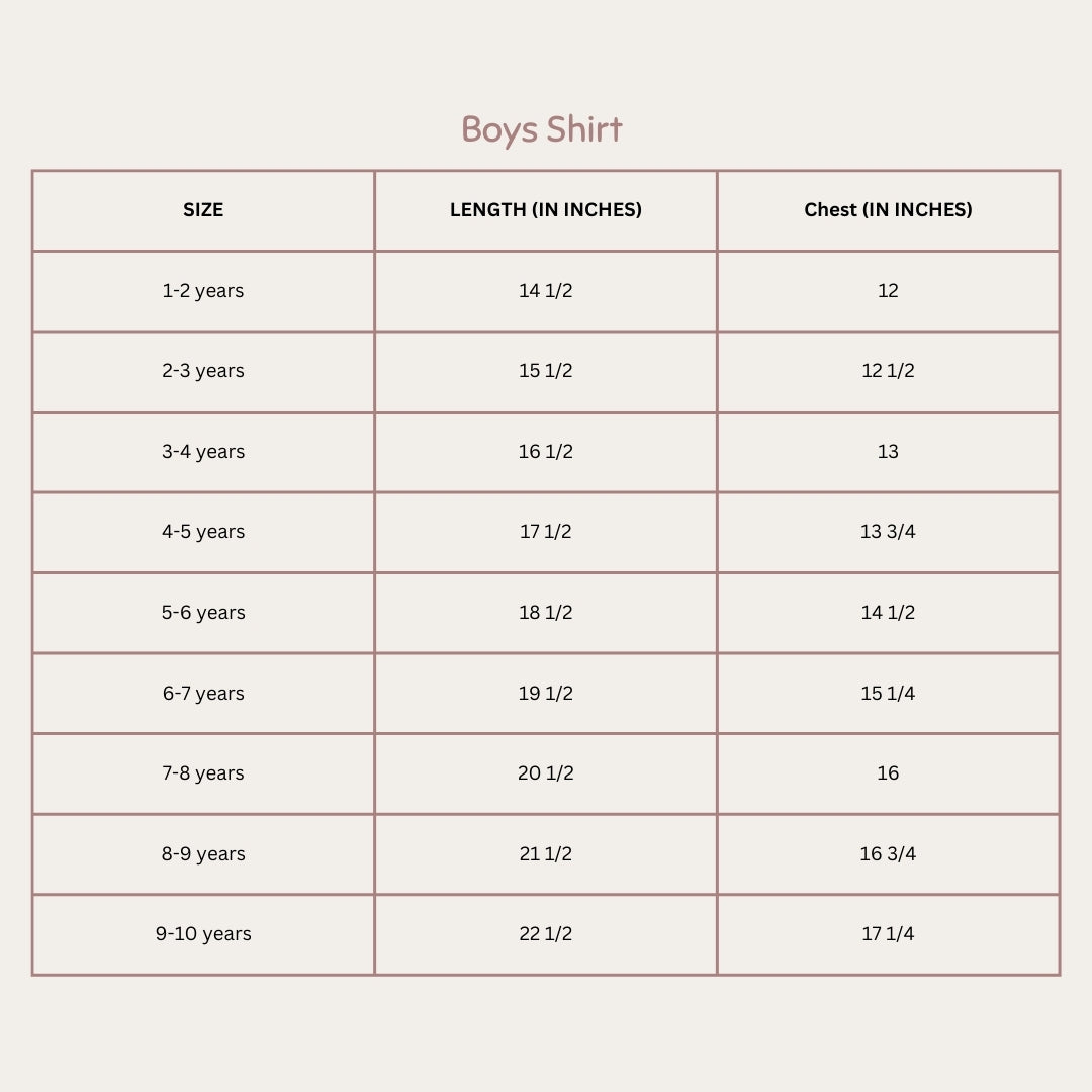 Size Chart for The Classic Charm Formal Dotted Shirt