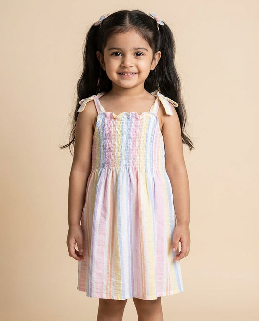 Smocked Dress Rainbow Ribbons