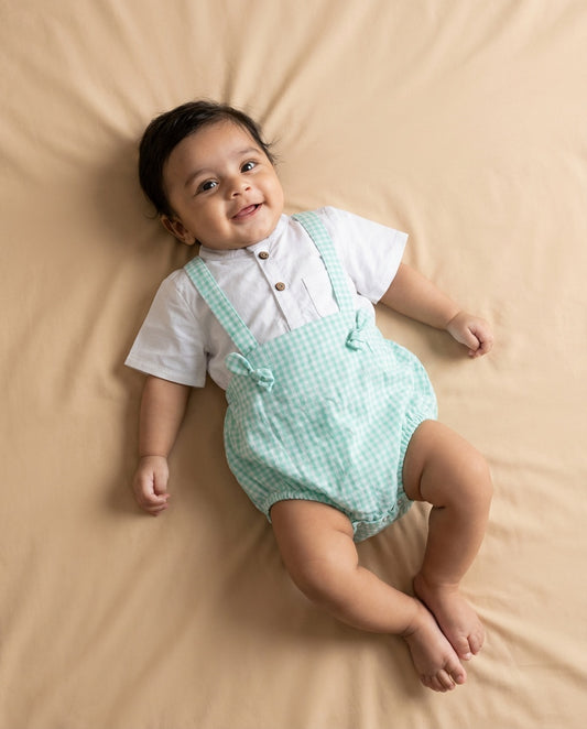 Minty Meadows Suspender Romper Set