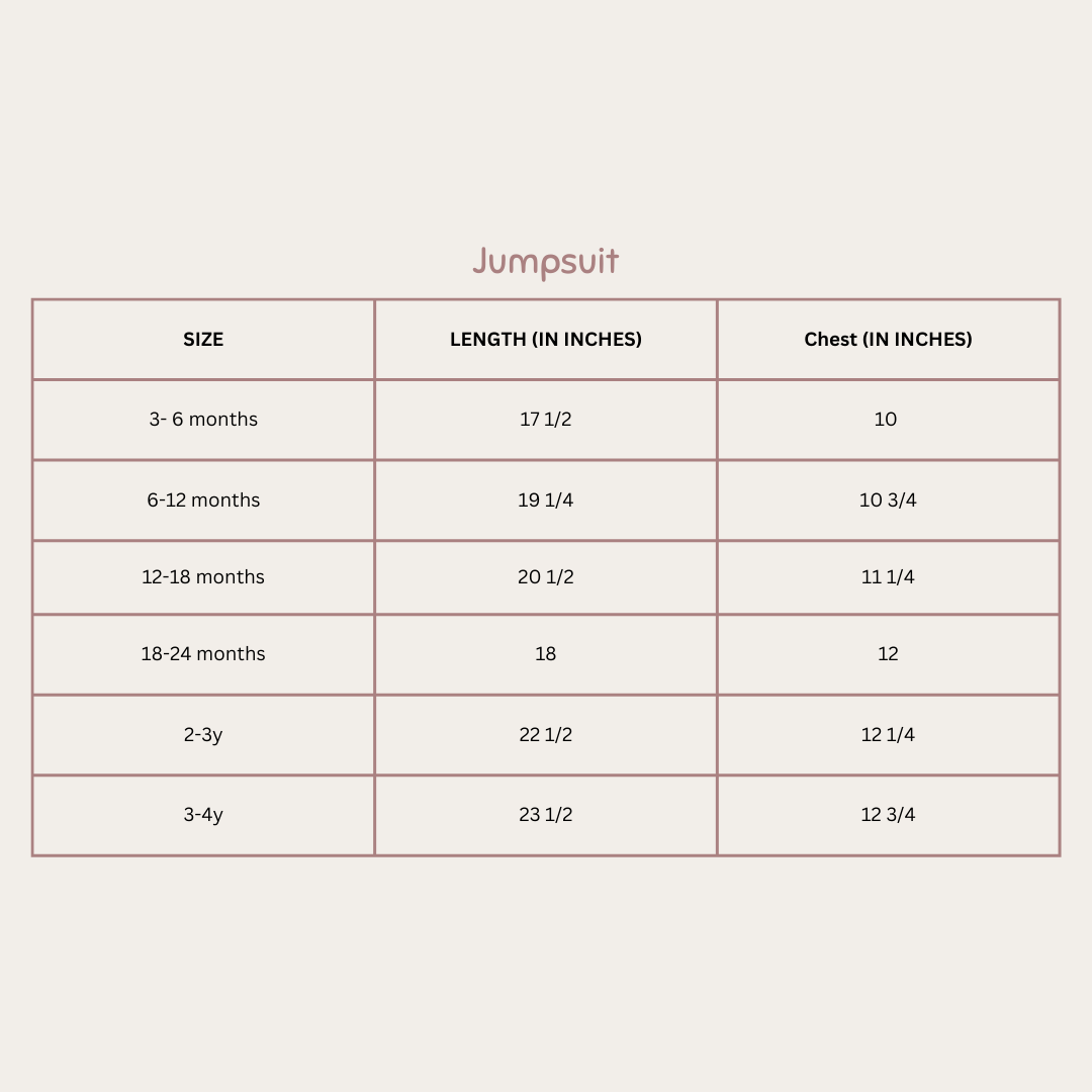 Size Chart for Girls Jumpsuit