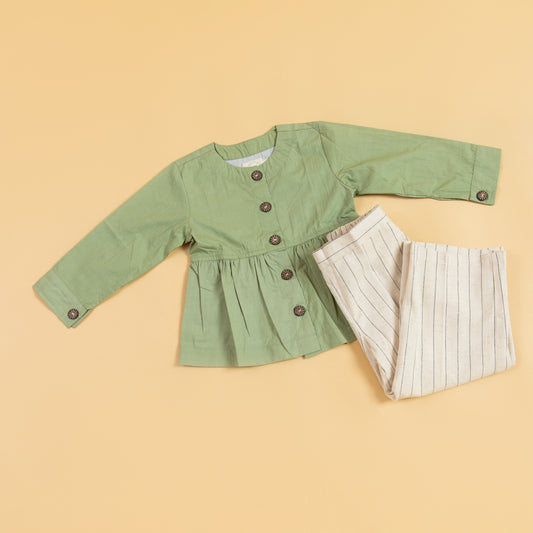 Olive Peplum Top  with Pants Set