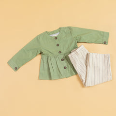 Olive Peplum Top  with Pants Set