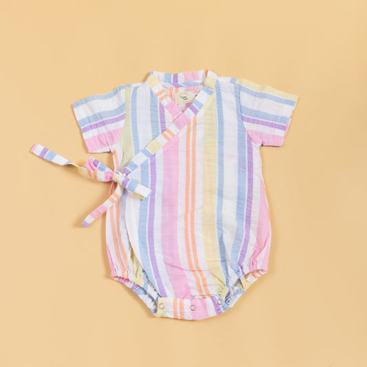 Rainbow Ribbons Kimono Romper