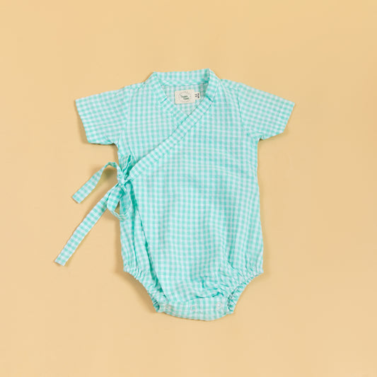 Minty Meadows Gingham Kimono Romper