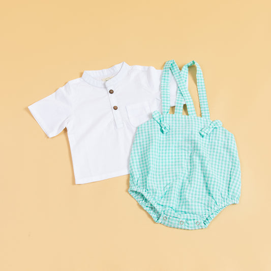 Minty Meadows Suspender Romper Set