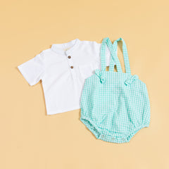 Minty Meadows Suspender Romper Set