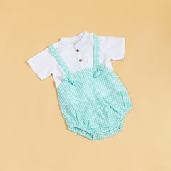 Minty Meadows Suspender Romper Set