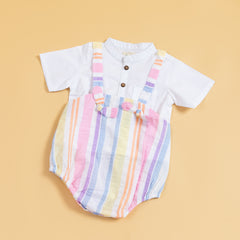 Rainbow Ribbons Suspender Romper Set