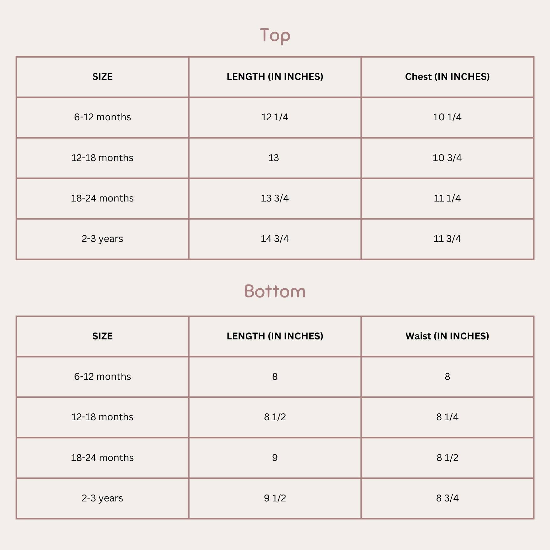 Size Chart for Rainbow Ribbons Kimono co-ord Set