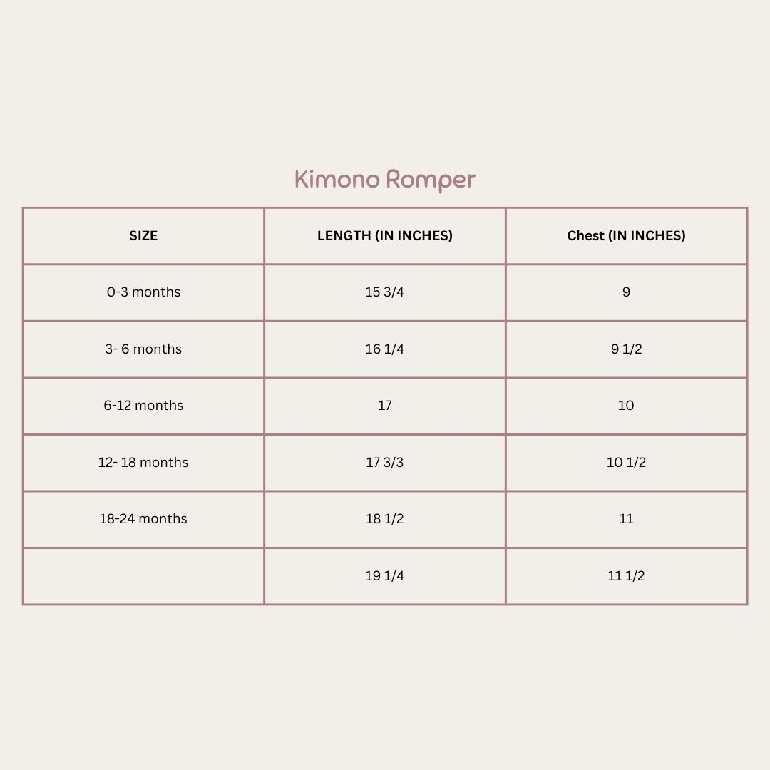 Size Chart for Minty Meadows Suspender Romper Set