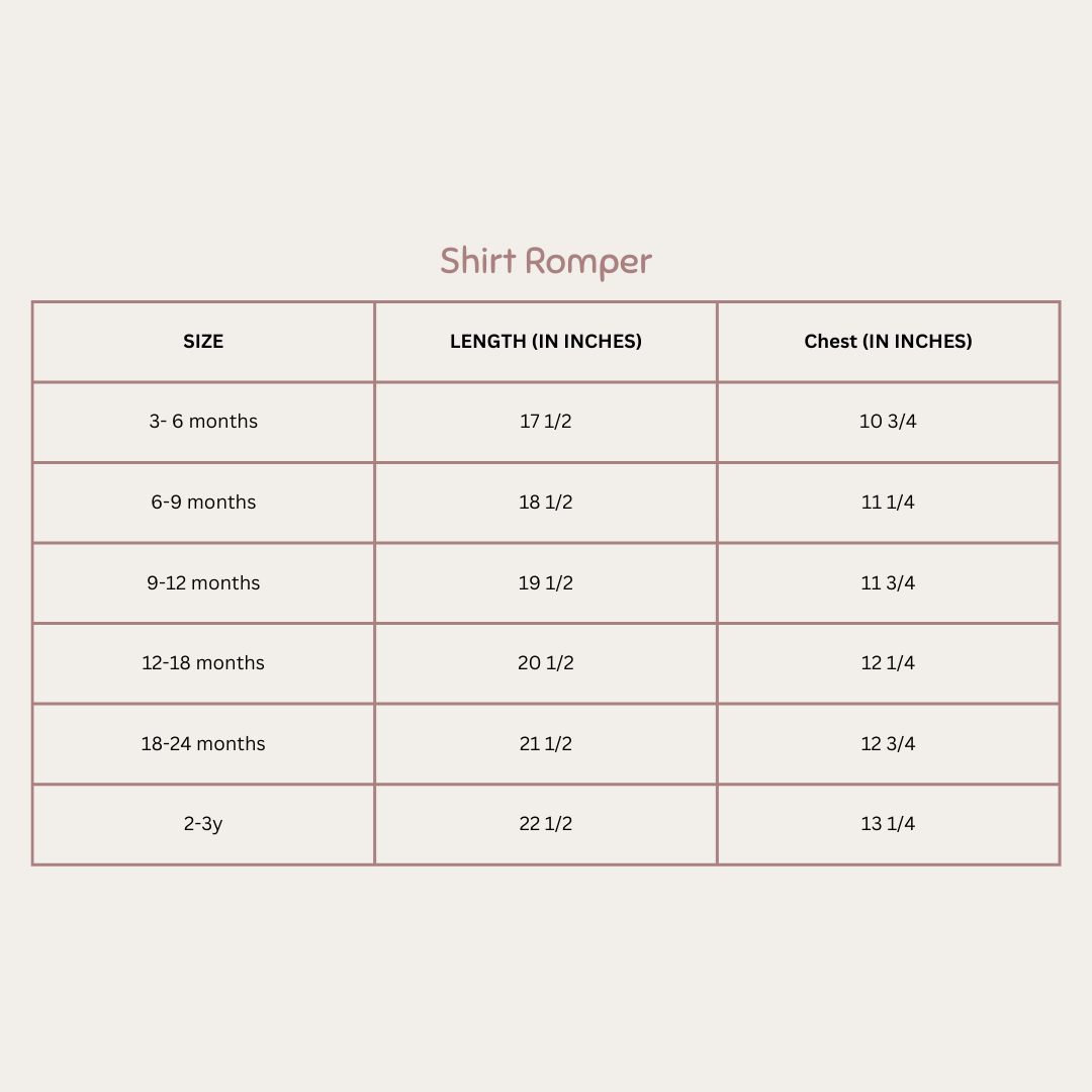 Size Chart for Little Voyager Jumpsuit